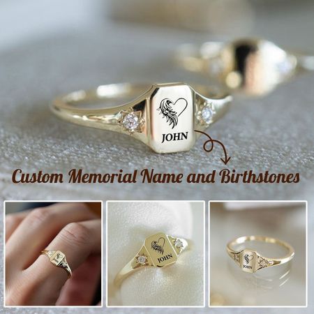 Individuelle personalisierte Geburtsstein Ring mit Flügeln Name